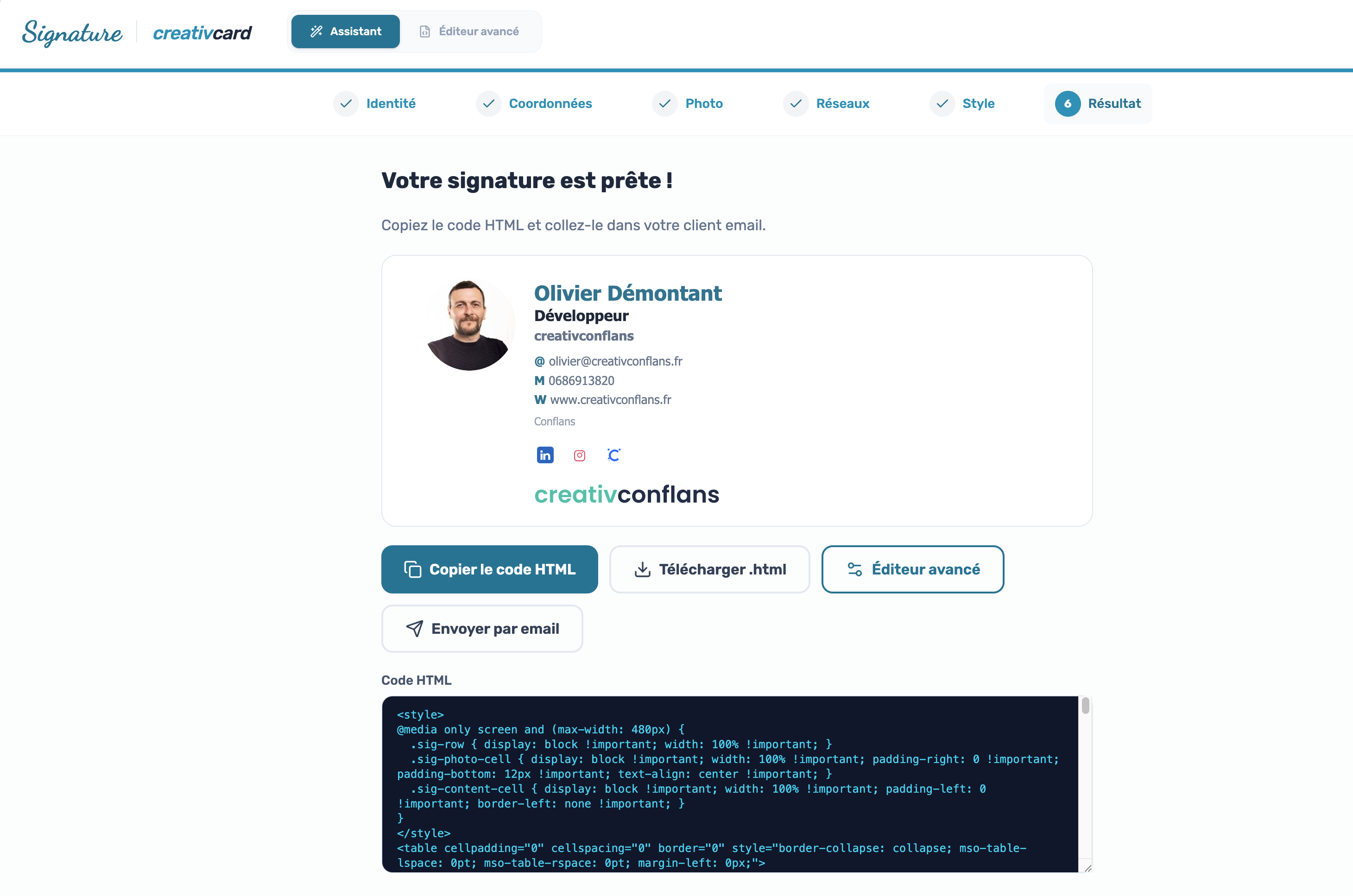 Générateur de signature Web App — outil digital proposé par CreativConflans Conflans-Sainte-Honorine (78)