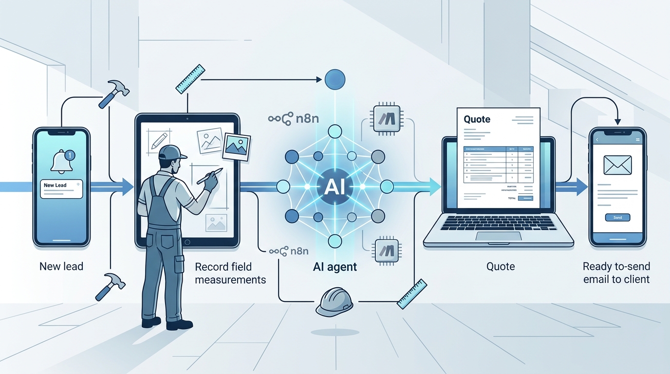 Interface d'un agent IA pour artisan du bâtiment générant un devis depuis les données de prise de côtes