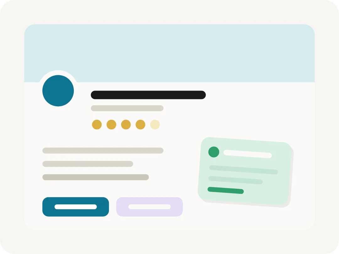 Maquette abstraite d'une fiche d'établissement Google avec avis